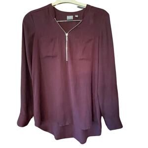 SOHO New York eggplant lightweight flowy long sleeve chunky zipper shirt Size S